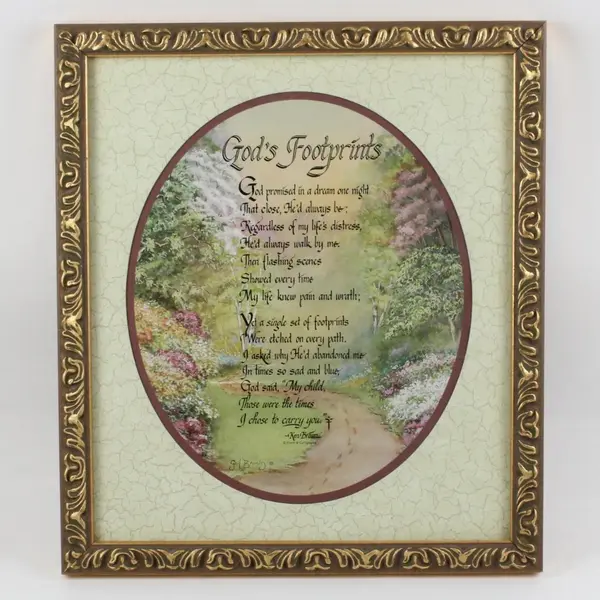 Vintage Ken Brown God's Footprints Framed Print Christian Wall Art