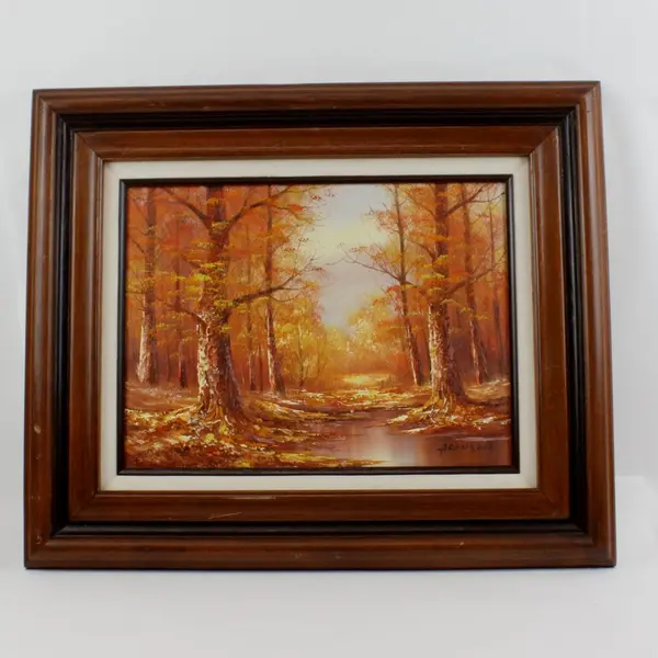 Aronson Signed Oil Painting Autumn Forest Landscape Wood Frame 24x20