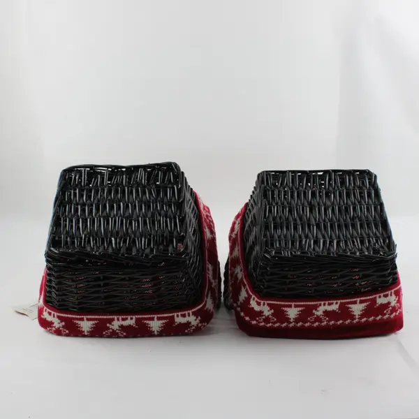 Lot of 2 Square Willow Baskets with Red Christmas Liners