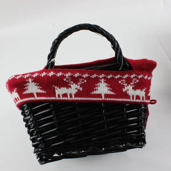 Lot of 2 Square Willow Baskets with Red Christmas Liners