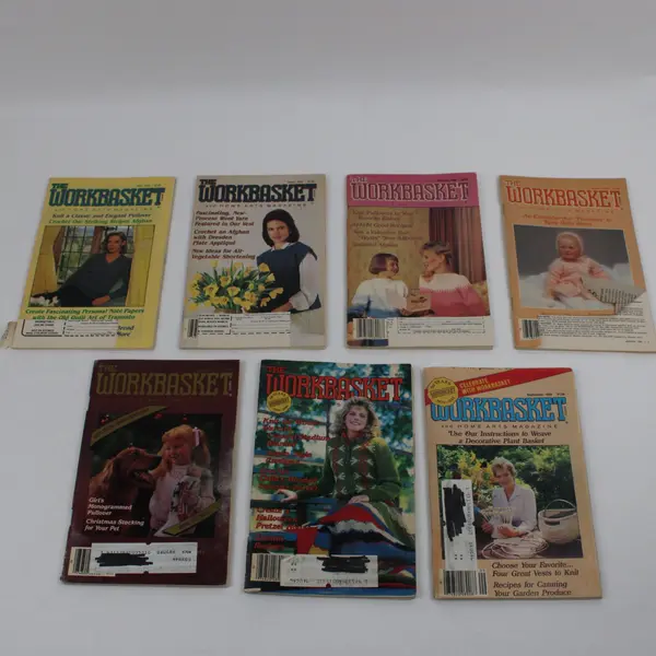 Lot of 7 Vintage Workbasket and Home Arts Magazines 1985 & 1986