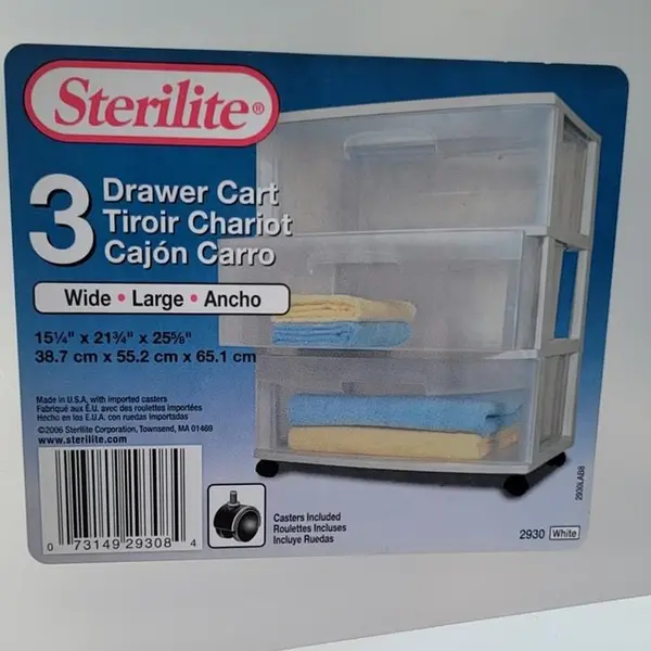 Sterilite 2930 3 Drawer Storage Tower Plastic Organizer Translucent