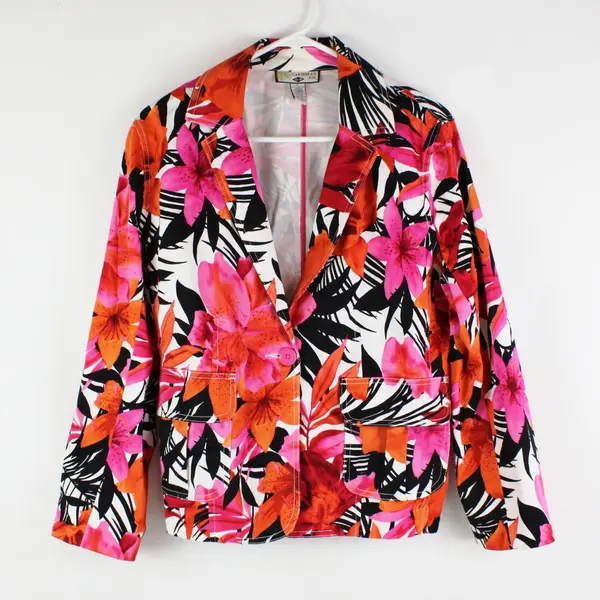 Caribbean Joe Let Go Women's Large Floral Jacket Pink Orange Black