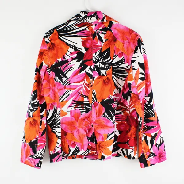 Caribbean Joe Let Go Women's Large Floral Jacket Pink Orange Black