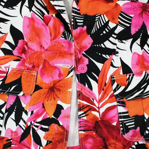 Caribbean Joe Let Go Women's Large Floral Jacket Pink Orange Black