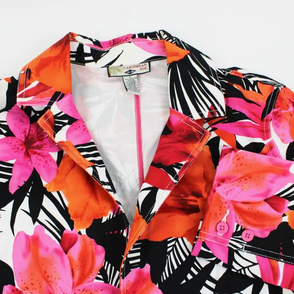 Caribbean Joe Let Go Women's Large Floral Jacket Pink Orange Black