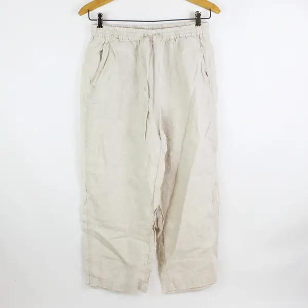 Banana Republic Women's Petite Medium Cream Cropped Linen Pants PM
