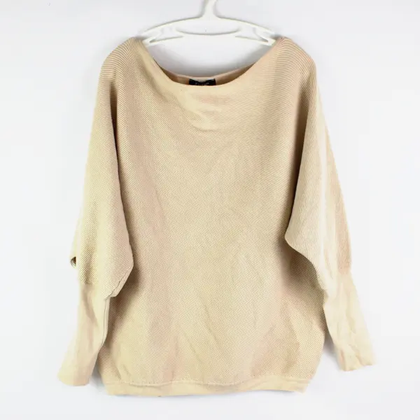 Fashion Women's Beige Knit Dolman Sweater L Relaxed 50% Viscose 28% Poly 22%