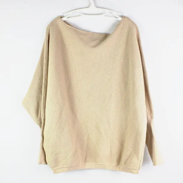 Fashion Women's Beige Knit Dolman Sweater L Relaxed 50% Viscose 28% Poly 22%