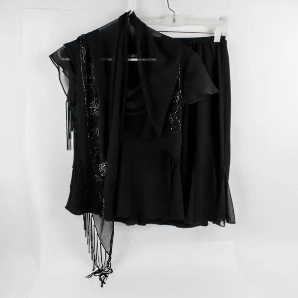 Dressbarn Women's 3-Piece Sheer Black Outfit Size 6 Beaded Scarf