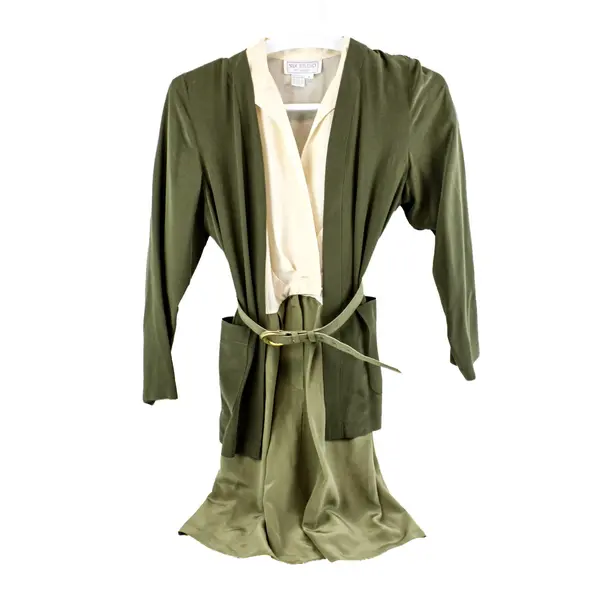 Silk Studio for Petites Women's 100% Silk Dress Vintage Set Cream/Green 8 Flawed