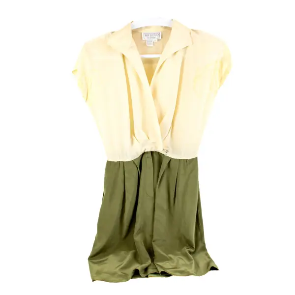 Silk Studio for Petites Women's 100% Silk Dress Vintage Set Cream/Green 8 Flawed
