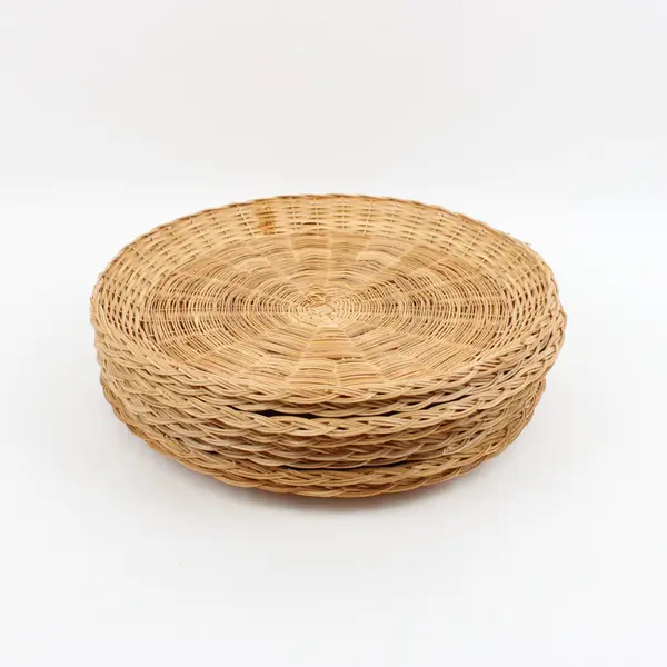 Set of 8 Vintage Wicker Rattan Woven Paper Plate Holders