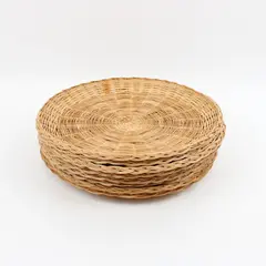 Set of 8 Vintage Wicker Rattan Woven Paper Plate Holders