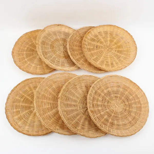 Set of 8 Vintage Wicker Rattan Woven Paper Plate Holders
