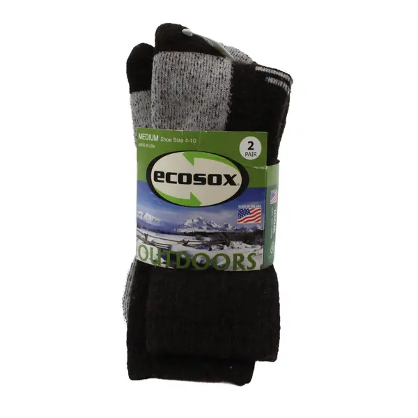 EcoSox Black Crew Outdoor Socks Medium Shoe Size 4-10 Wool Blend 2 Pairs