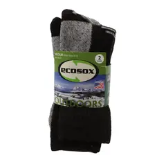 EcoSox Black Crew Outdoor Socks Medium Shoe Size 4-10 Wool Blend 2 Pairs