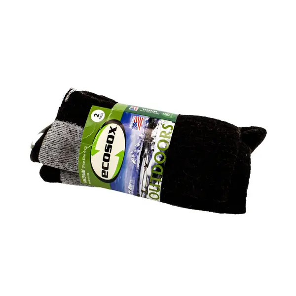 EcoSox Black Crew Outdoor Socks Medium Shoe Size 4-10 Wool Blend 2 Pairs