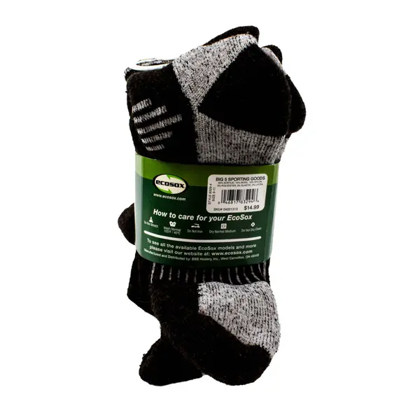 EcoSox Black Crew Outdoor Socks Medium Shoe Size 4-10 Wool Blend 2 Pairs