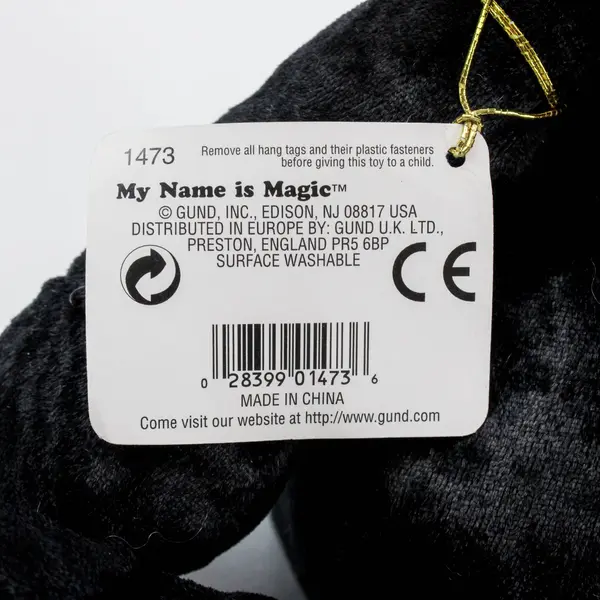 GUND Magic 1473 Black Plush Teddy Bear 13.5" Floppy Bean Bag Red Bow