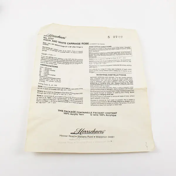 Vintage Herrschners 3707 Carriage Robe Crochet Kit 8 Rolls Instructions
