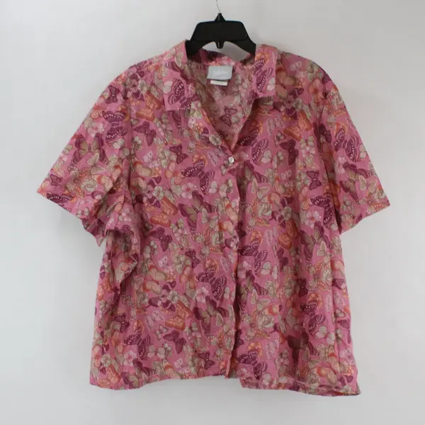 Blair Women's 3XL Pink Butterfly Button-Up Shirt Short Sleeve