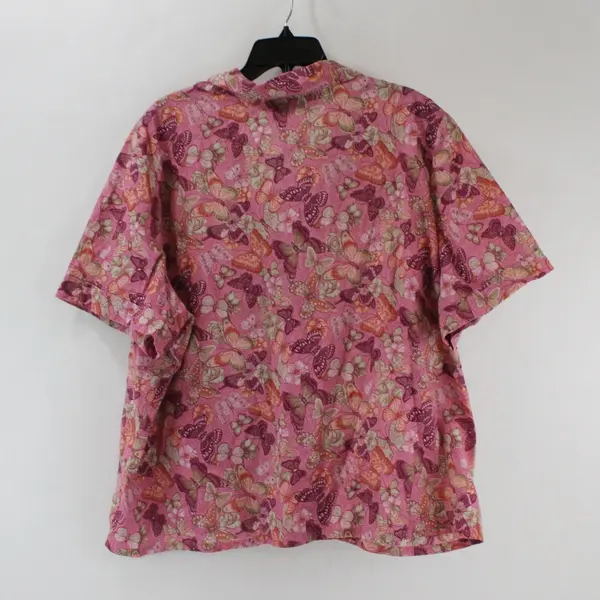 Blair Women's 3XL Pink Butterfly Button-Up Shirt Short Sleeve