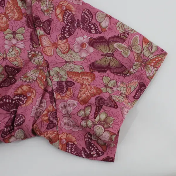 Blair Women's 3XL Pink Butterfly Button-Up Shirt Short Sleeve