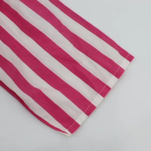 Brylane Women's A4 Pajama Top Pink White Striped Button-Up Minor Discoloration