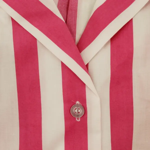 Brylane Women's A4 Pajama Top Pink White Striped Button-Up Minor Discoloration