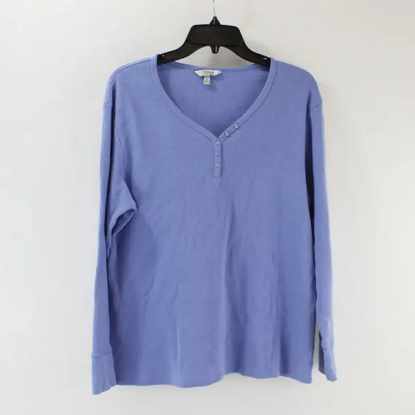 Great Northwest Women's 1X Periwinkle Waffle Knit Long Sleeve Top