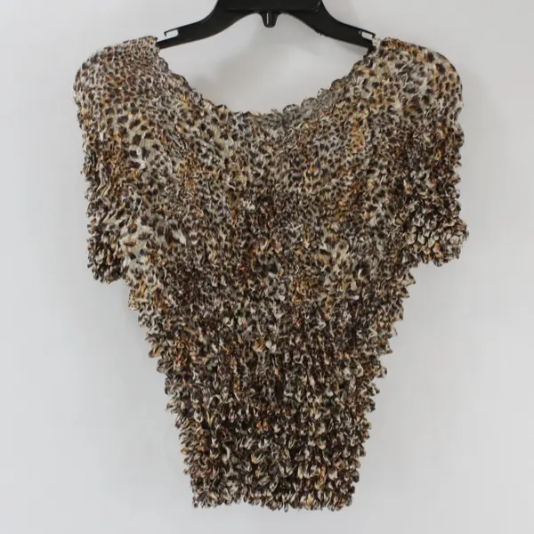 Lot of 3 Women's Popcorn Tops Black Tan Brown One Size