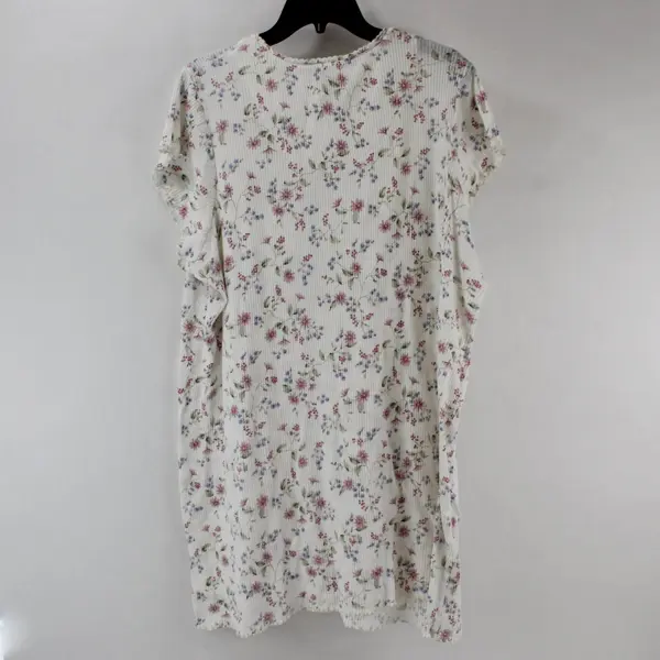 Earth Angels 11-0264R Women's XL Floral Sleep Shirt White Cotton Blend