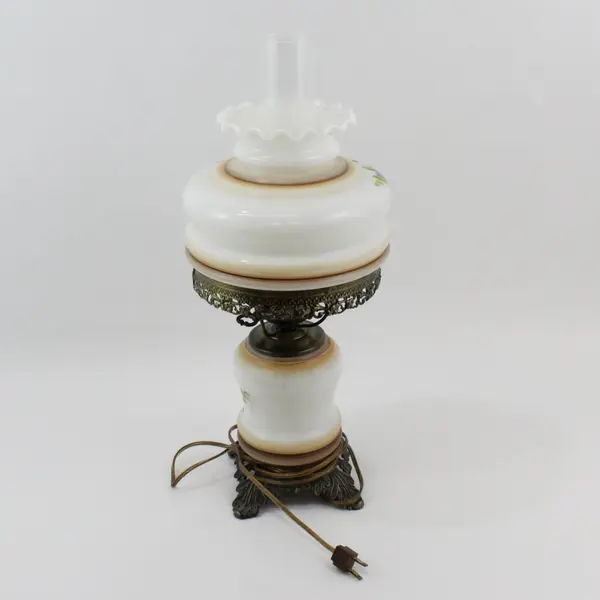 1973 L&L WMC Hand Painted Hurricane Table Lamp Yellow Rose Pattern
