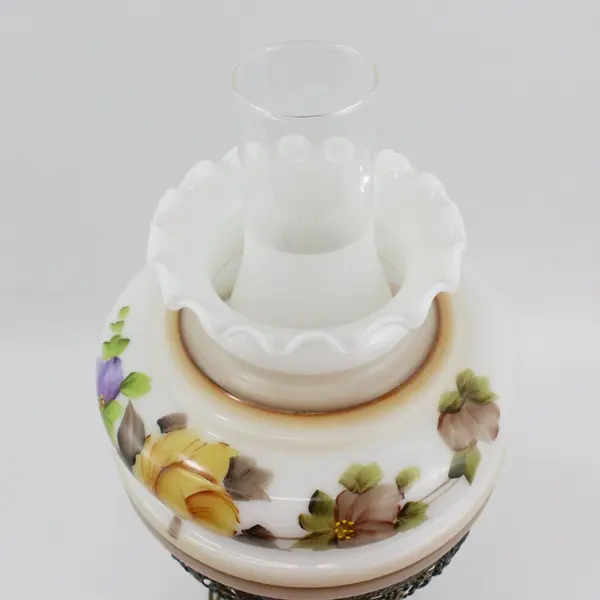 1973 L&L WMC Hand Painted Hurricane Table Lamp Yellow Rose Pattern