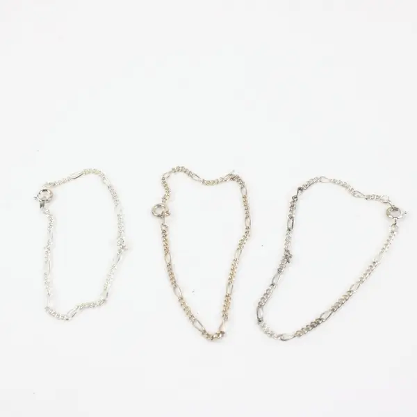 Lot of 3 Silver Tone Figaro Link Chain Bracelets Pre-Owned