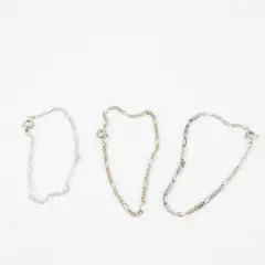 Lot of 3 Silver Tone Figaro Link Chain Bracelets Pre-Owned