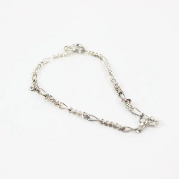Lot of 3 Silver Tone Figaro Link Chain Bracelets Pre-Owned