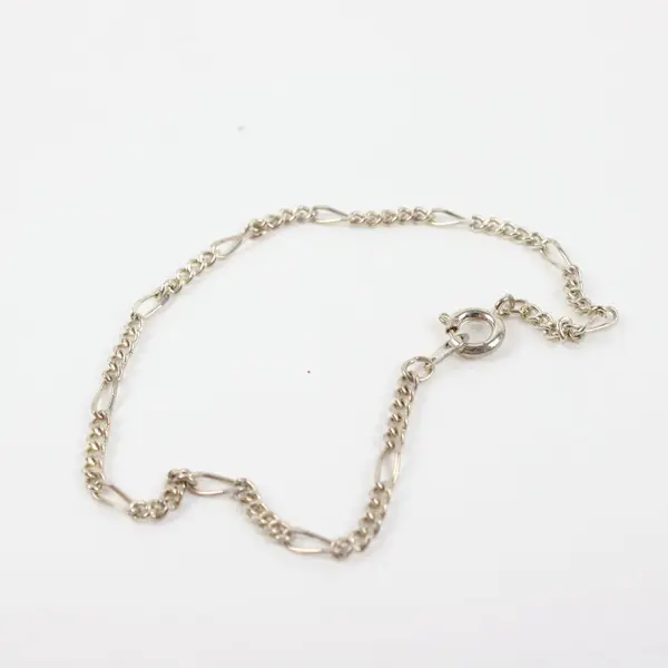Lot of 3 Silver Tone Figaro Link Chain Bracelets Pre-Owned