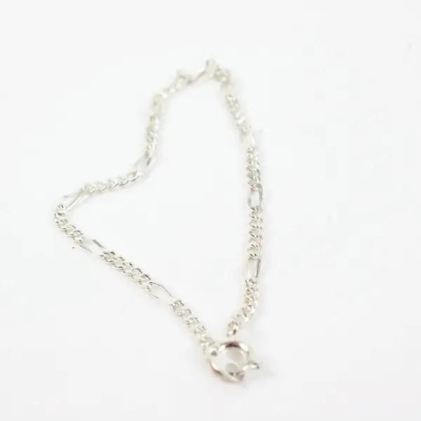 Lot of 3 Silver Tone Figaro Link Chain Bracelets Pre-Owned