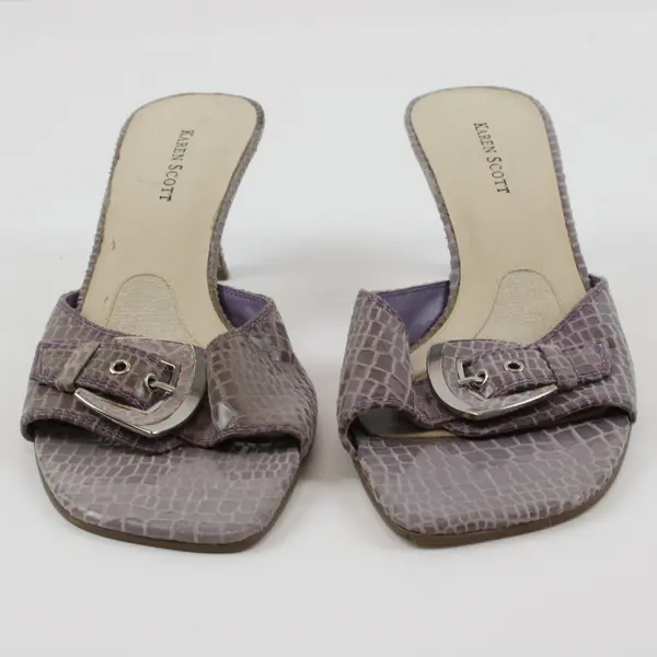Karen Scott Women's Purple Faux Snakeskin Buckle Kitten Heel Shoes Size 9.5 