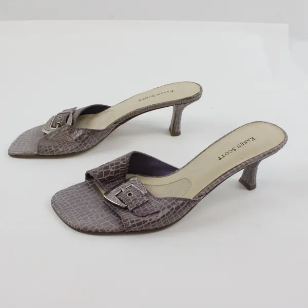 Karen Scott Women's Purple Faux Snakeskin Buckle Kitten Heel Shoes Size 9.5 