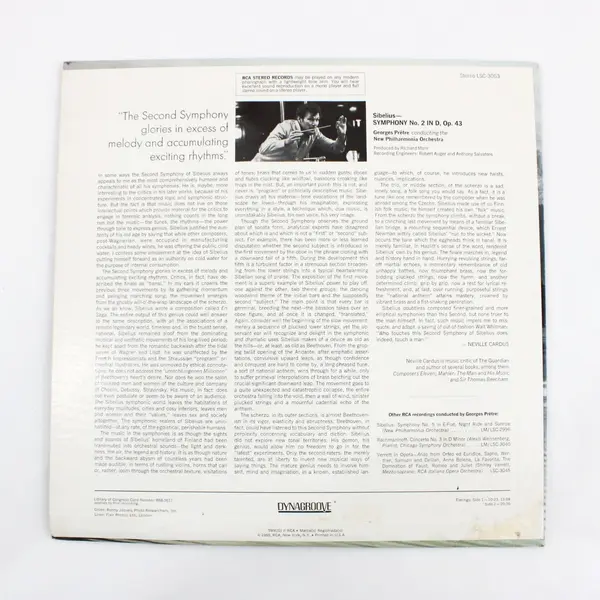 Sibelius Symphony No. 2 Op. 43 RCA Red Seal 12" LSC-3063 Prêtre New Philharmonia