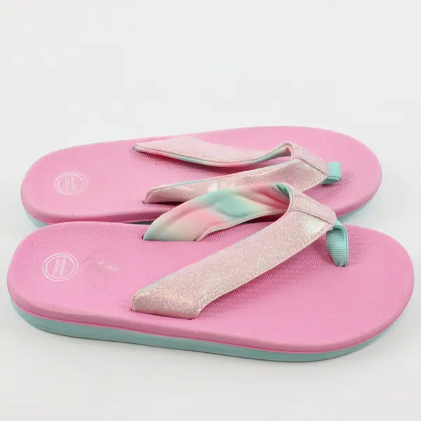 Wonder Nation Girls Pink Silver Iridescent Sport Flip Flops Size 3/4