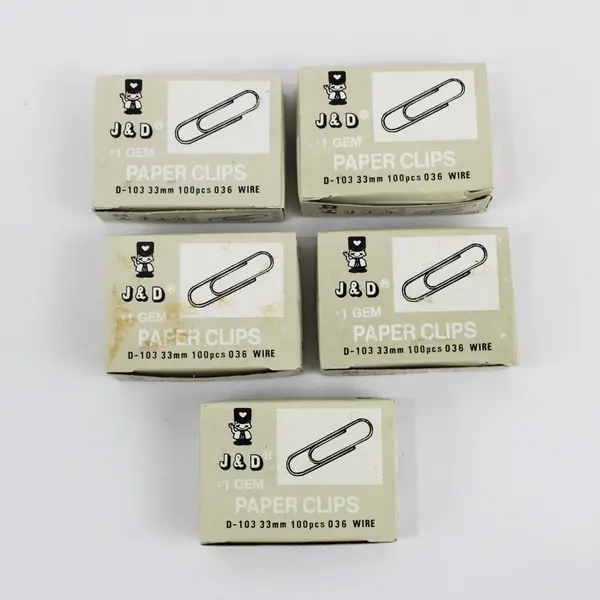 Lot of 5 J&D #1 GEM Paper Clip Boxes D-103 33mm Vintage Contents Uncounted