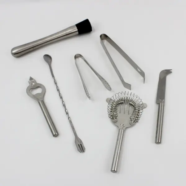 Unbranded Stainless Steel Cocktail Shaker Bartender Tool Set Wooden Stand