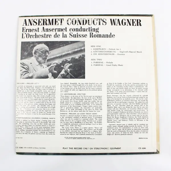 London CS 6386 Ernest Ansermet Conducts Wagner Stereophonic 12in LP