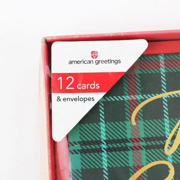 American Greetings Merry Christmas Green Plaid Cards Set of 12