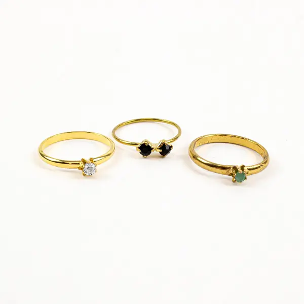 Lot of 3 Gem Rings Thin Band Gold Tone Fashion Jewelry Size 8 est.