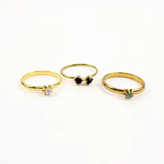 Lot of 3 Gem Rings Thin Band Gold Tone Fashion Jewelry Size 8 est.